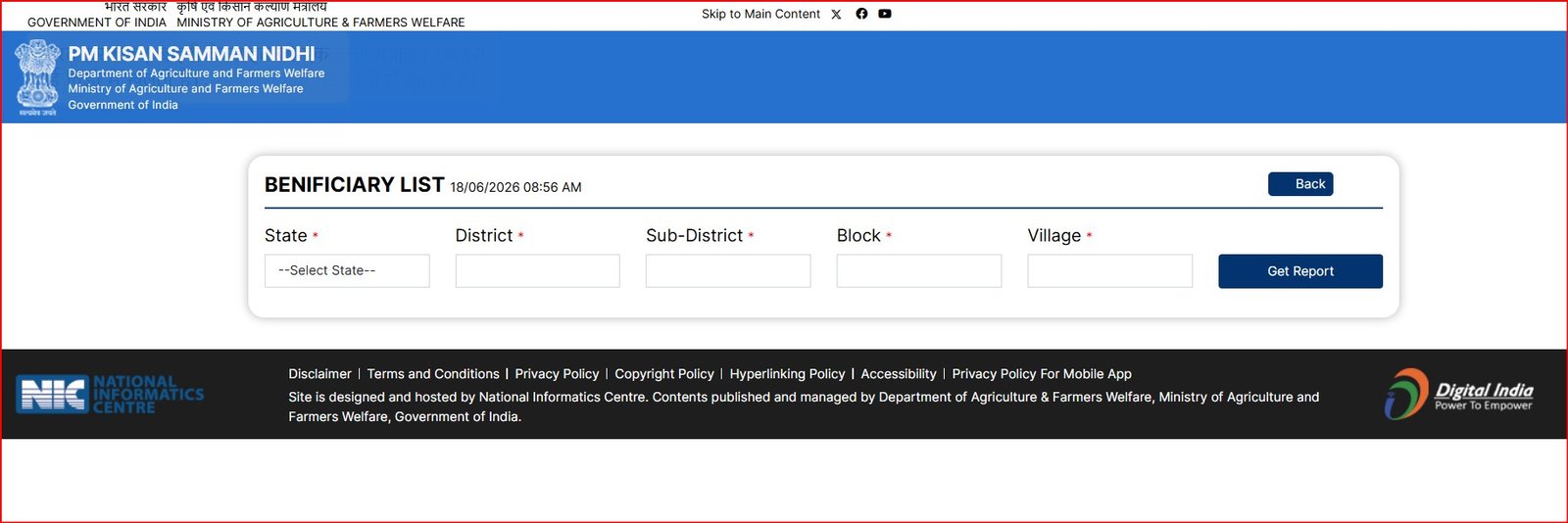 PM Kisan Beneficiary list Check page