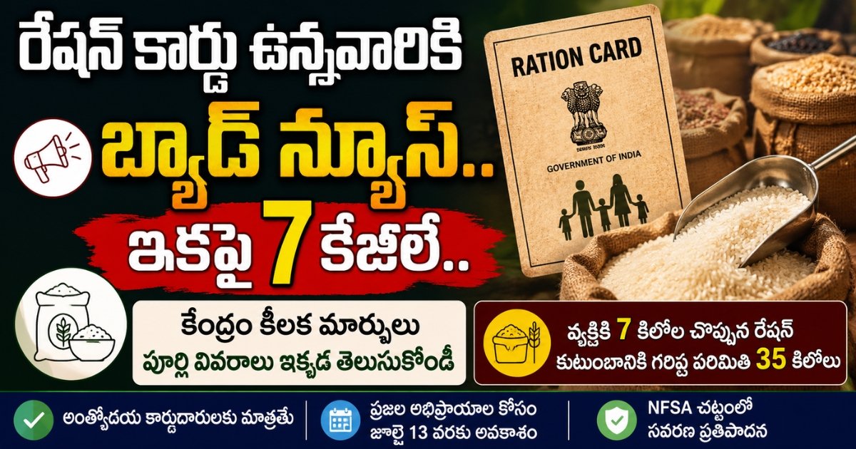 Ration Card Latest Update June 2026 showing the proposed 7 kg per person ration rule for Antyodaya Anna Yojana (AAY) card holders under the National Food Security Act (NFSA).